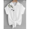 Dames Korte Mouw Borduurde Blouse Swallow