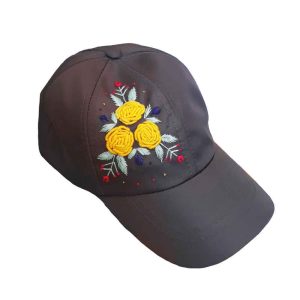 Minimalistische Geborduurde Baseballpet – Bloemen Grijs