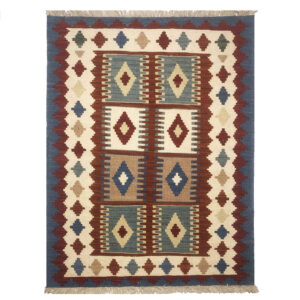 Perzische Kilim Handgeweven – Model Alvan Crème – Geometrisch Wollen Tapijt