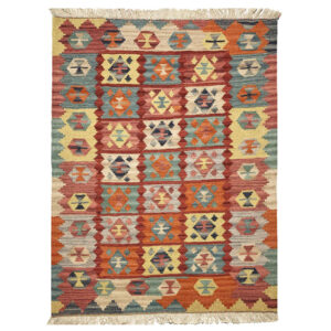 Perzische Kilim Handgeweven – Model Doran Rood – Geometrisch Wollen Tapijt