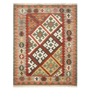 Perzische Kilim Handgeweven – Model Hanan Grijs – Geometrisch Wollen Tapijt