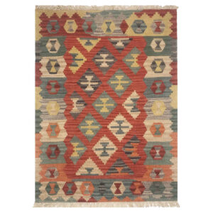 Perzische Kilim Handgeweven – Model Hila Rood – Geometrisch Wollen Tapijt
