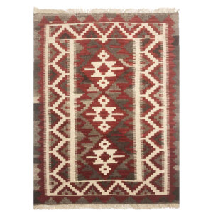 Perzische Kilim Handgeweven – Model Hordis Rood – Geometrisch Wollen Tapijt