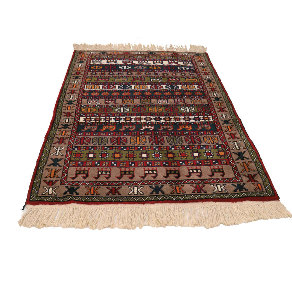 Handgeknoopt Perzisch Khorasan Maral Tapijt (Geometrisch Patroon) – Bruine Wol