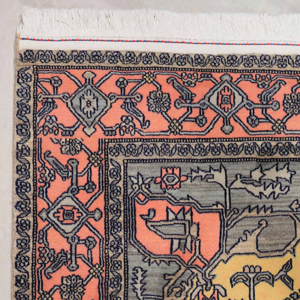 Handgeknoopt Perzisch Isfahan Hannah Tapijt (Klassiek Bloemenmedaillon) – Oranje Wol