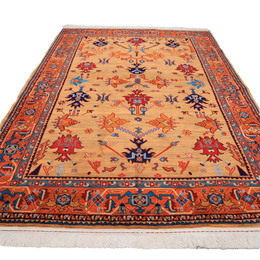 Handgeknoopt Perzisch Isfahan Vagireh Tapijt (Elegant Bloemenpatroon) – Oranje Wol