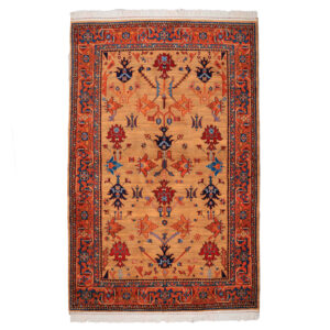 Handgeknoopt Perzisch Isfahan Vagireh Tapijt (Elegant Bloemenpatroon) – Oranje Wol