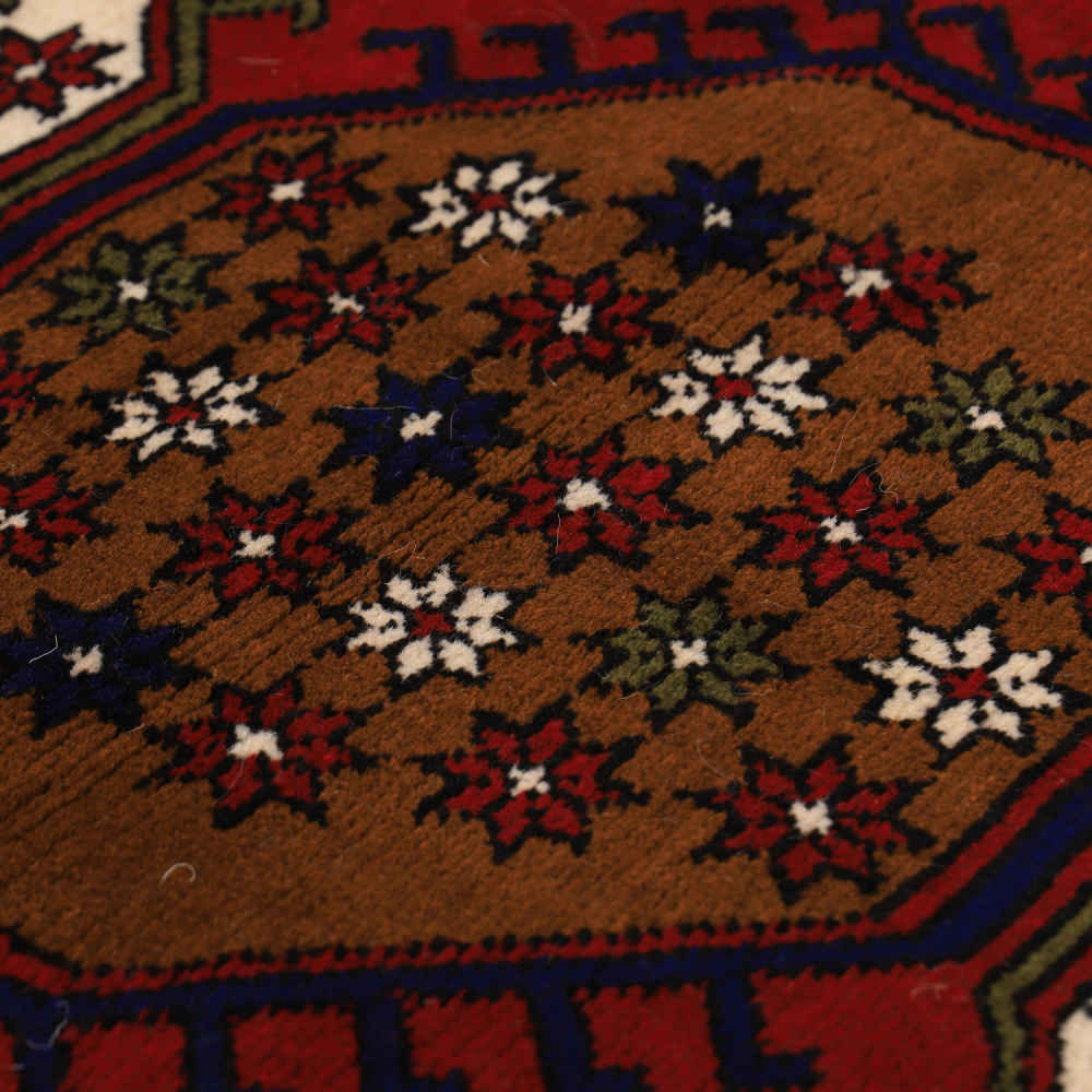 Handgeknoopt Perzisch Khorasan Javaneh Tapijt (Tribaal Bloemenpatroon) – Rode Wol