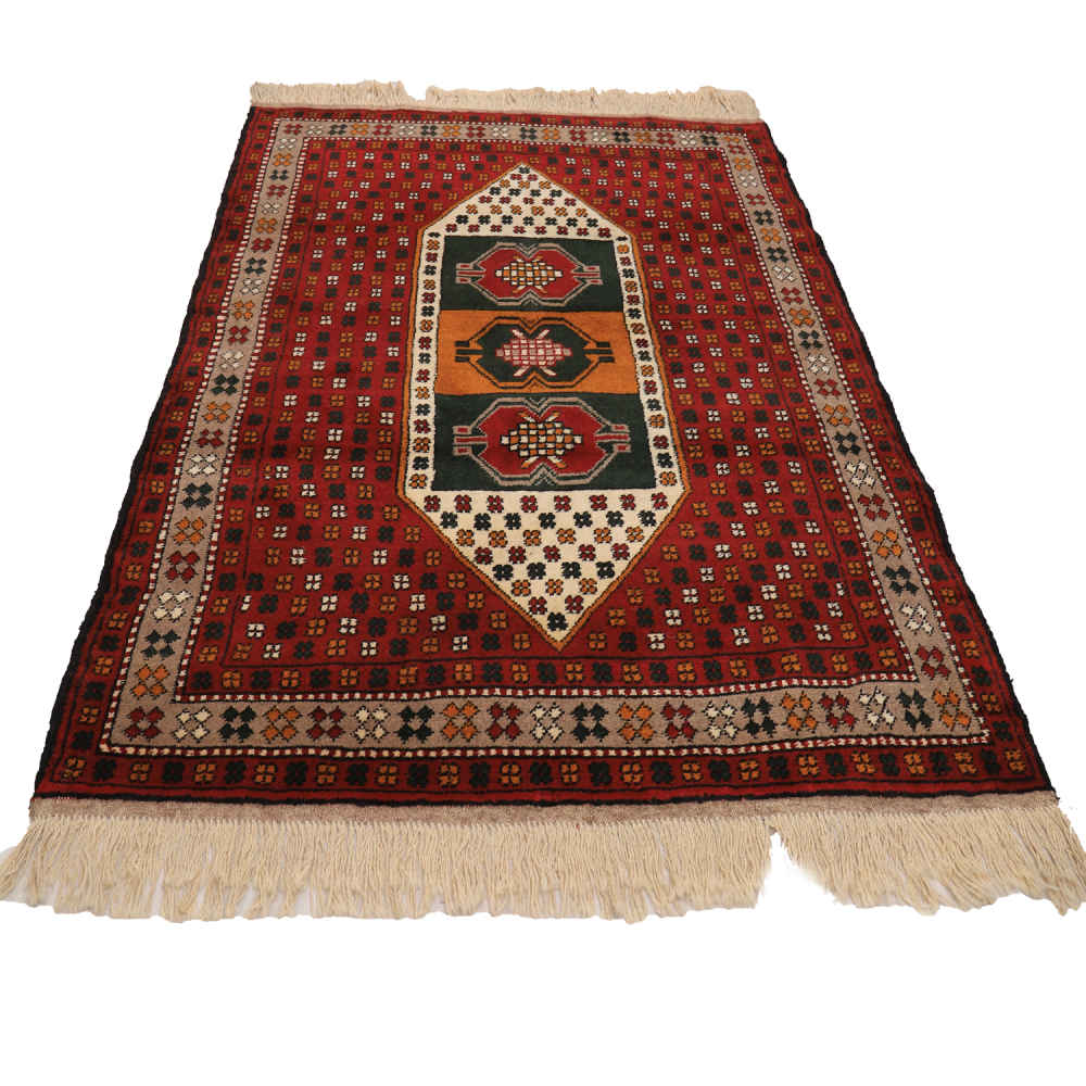 Handgeknoopt Perzisch Khorasan Soha Tapijt (Tribaal Geometrische Ruit) – Rode Wol