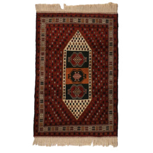 Handgeknoopt Perzisch Khorasan Soha Tapijt (Tribaal Geometrische Ruit) – Rode Wol
