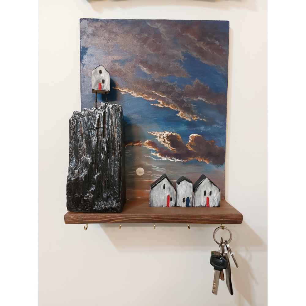 Decoratieve houten wand-sleutelhouder – model Cottage