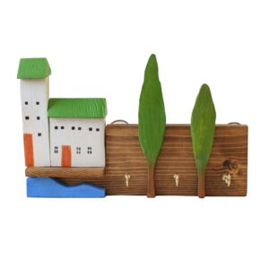 Decoratieve & Handgemaakte Sleutelhanger voor aan de Muur met het Ontwerp Dorp