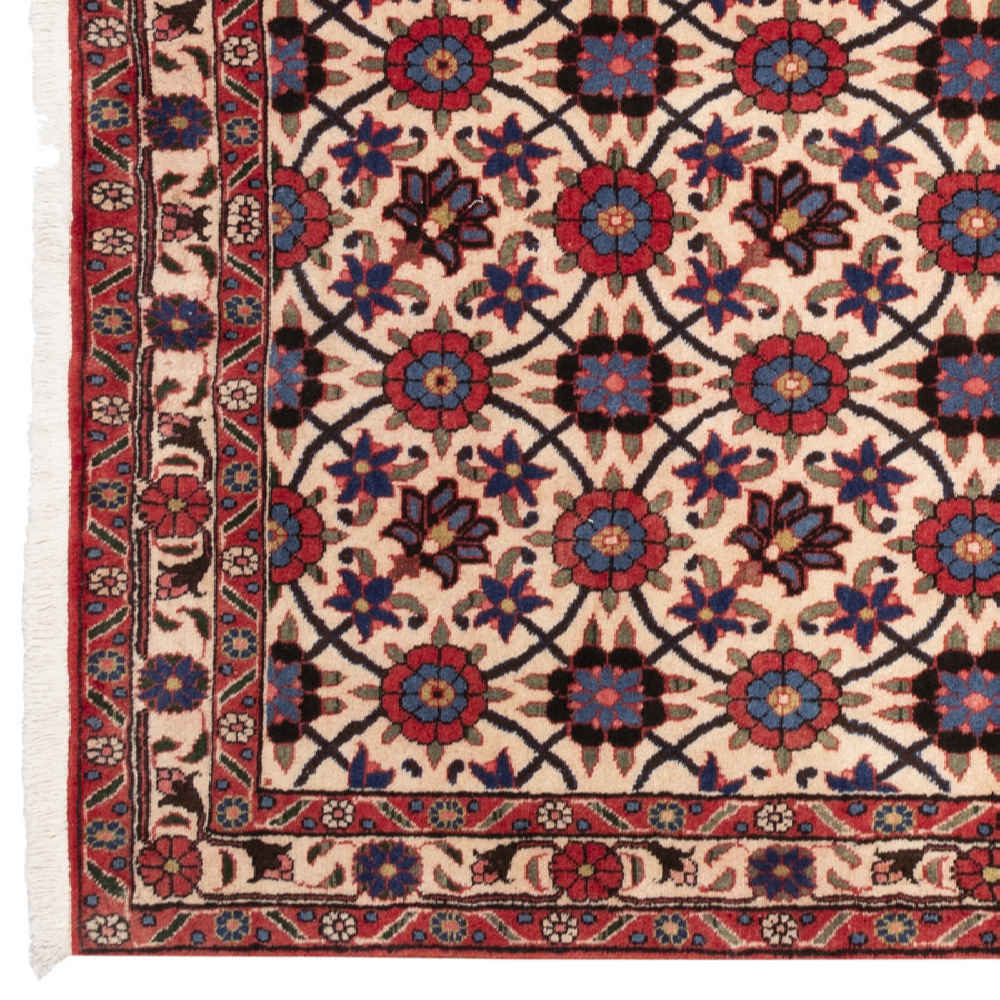 Vintage Perzisch Varamin Fahimeh Tapijt (Bloemenpatroon) – Rode Wol