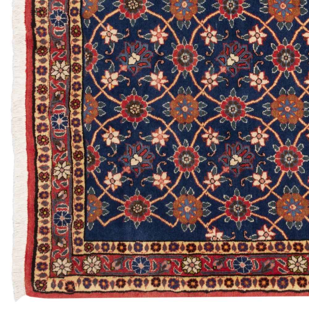 Vintage Perzisch Varamin Nahal Tapijt (Bloemenpatroon) – Blauwe Wol