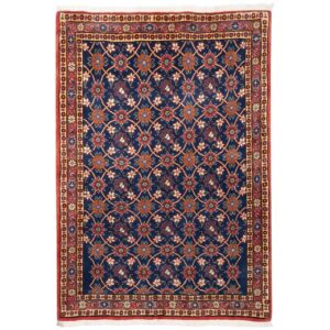 Vintage Perzisch Varamin Nahal Tapijt (Bloemenpatroon) – Blauwe Wol