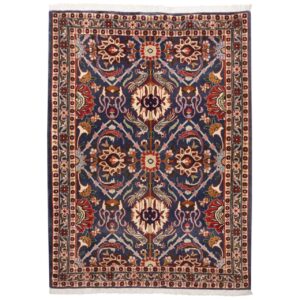 Vintage Perzisch Varamin Navazesh Tapijt (Tribaal Bloemenpatroon) – Blauwe Wol