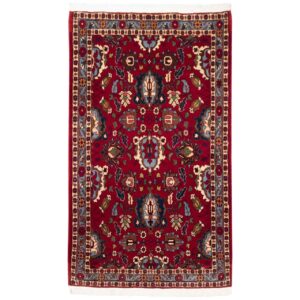 Vintage Perzisch Varamin Niakan Tapijt (Tribaal Mina Khani Patroon) – Rode Wol