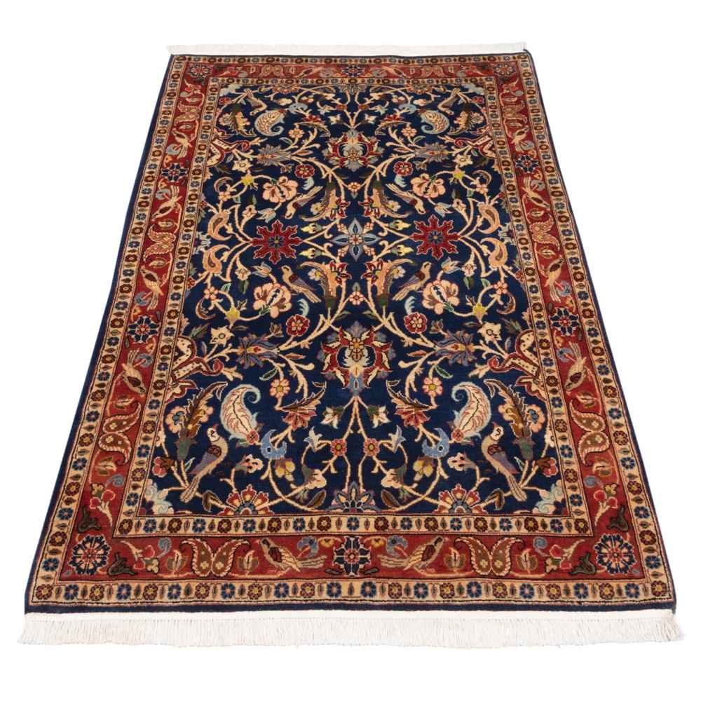 Vintage Perzisch Varamin Taranom Tapijt (Tribaal Bloemenpatroon) – Blauwe Wol