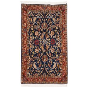 Vintage Perzisch Varamin Taranom Tapijt (Tribaal Bloemenpatroon) – Blauwe Wol