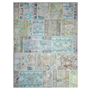 Vintage Perzisch Handgeknoopt Patchwork Tapijt Sky Blauw