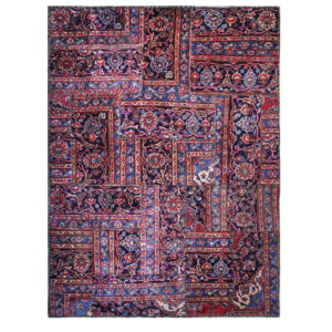 Vintage Perzisch Handgeknoopt Patchwork Tapijt Samira Rood