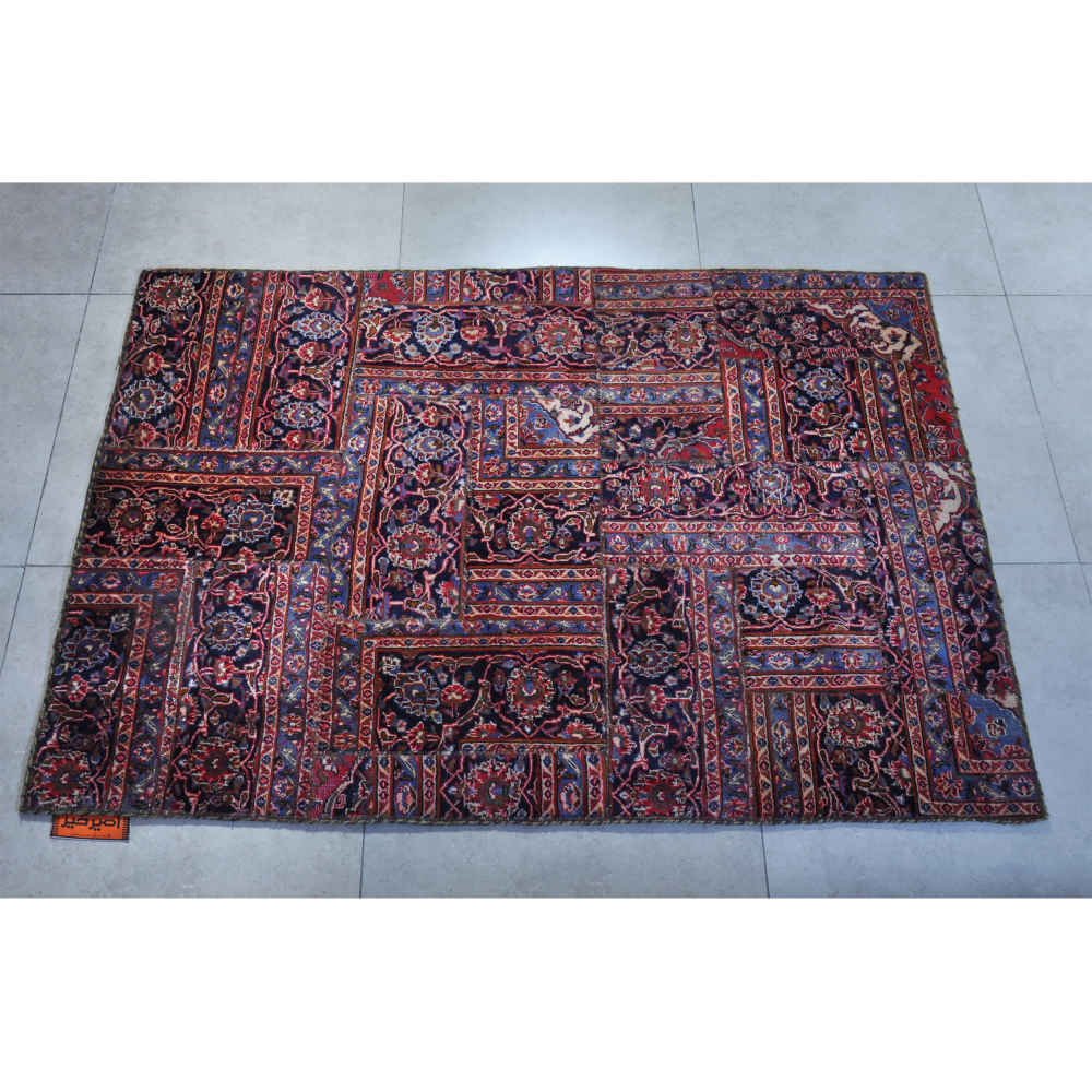 Vintage Perzisch Handgeknoopt Patchwork Tapijt Samira Rood
