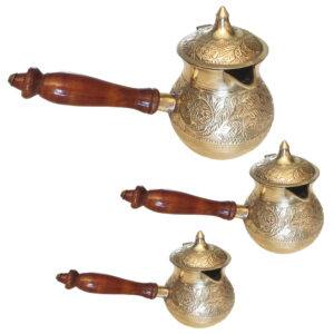 Set van 3 Messing Turkse Koffiepannen – Karina Gegraveerd
