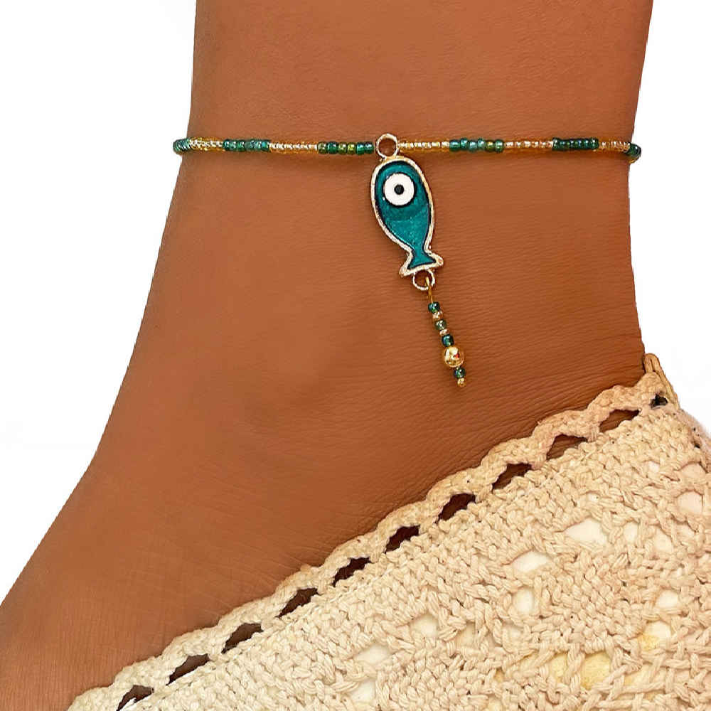 Groene Kralen Enkelband Cheshm Nazar – Model Vis
