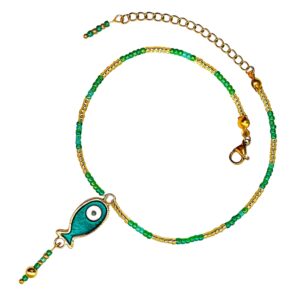 Groene Kralen Enkelband Cheshm Nazar – Model Vis