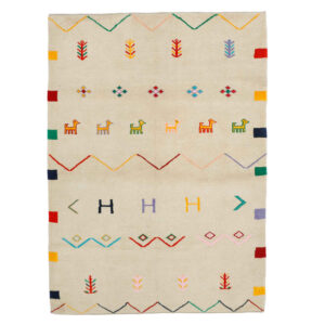 Handgeknoopt Perzisch minimalistisch Gabbeh tapijt – Geometrisch, Blauw, Wol