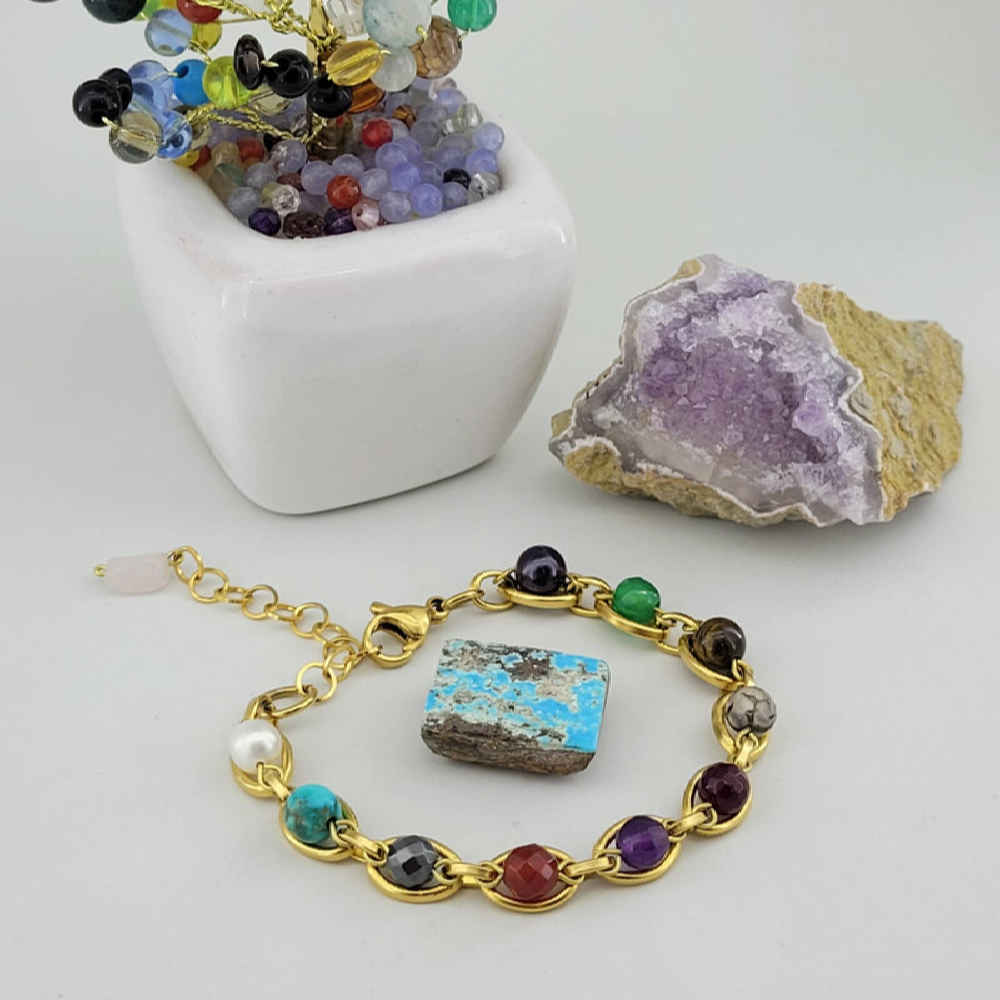 Kralenarmband voor Dames – Chakra Stenen Goud