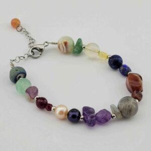Kralenarmband voor Dames – Kleurrijke Chakra Zilver