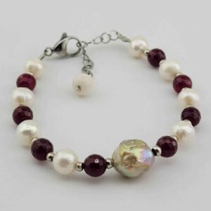 Crème kralenarmband met parel en agaat voor vrouwen