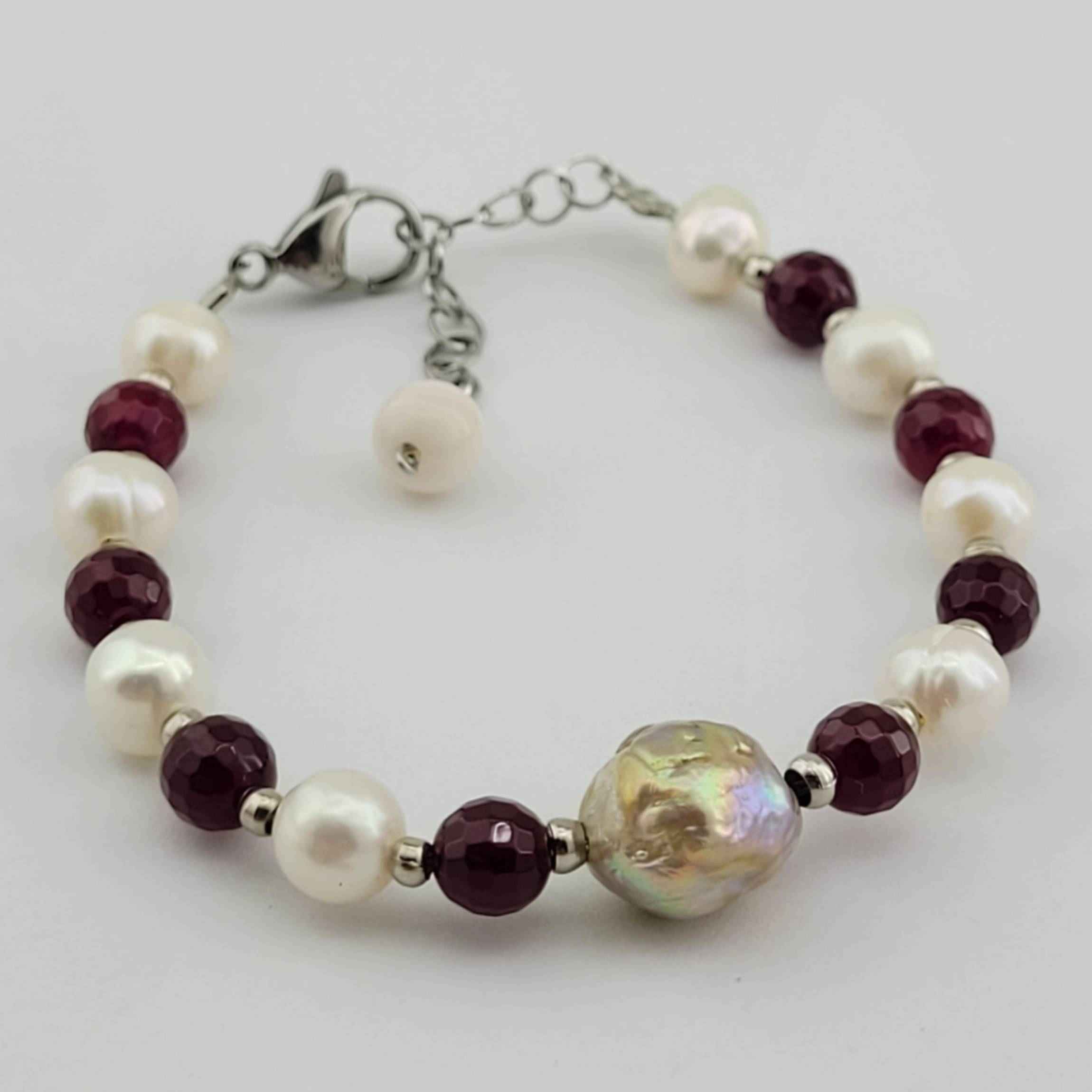 Crème kralenarmband met parel en agaat voor vrouwen
