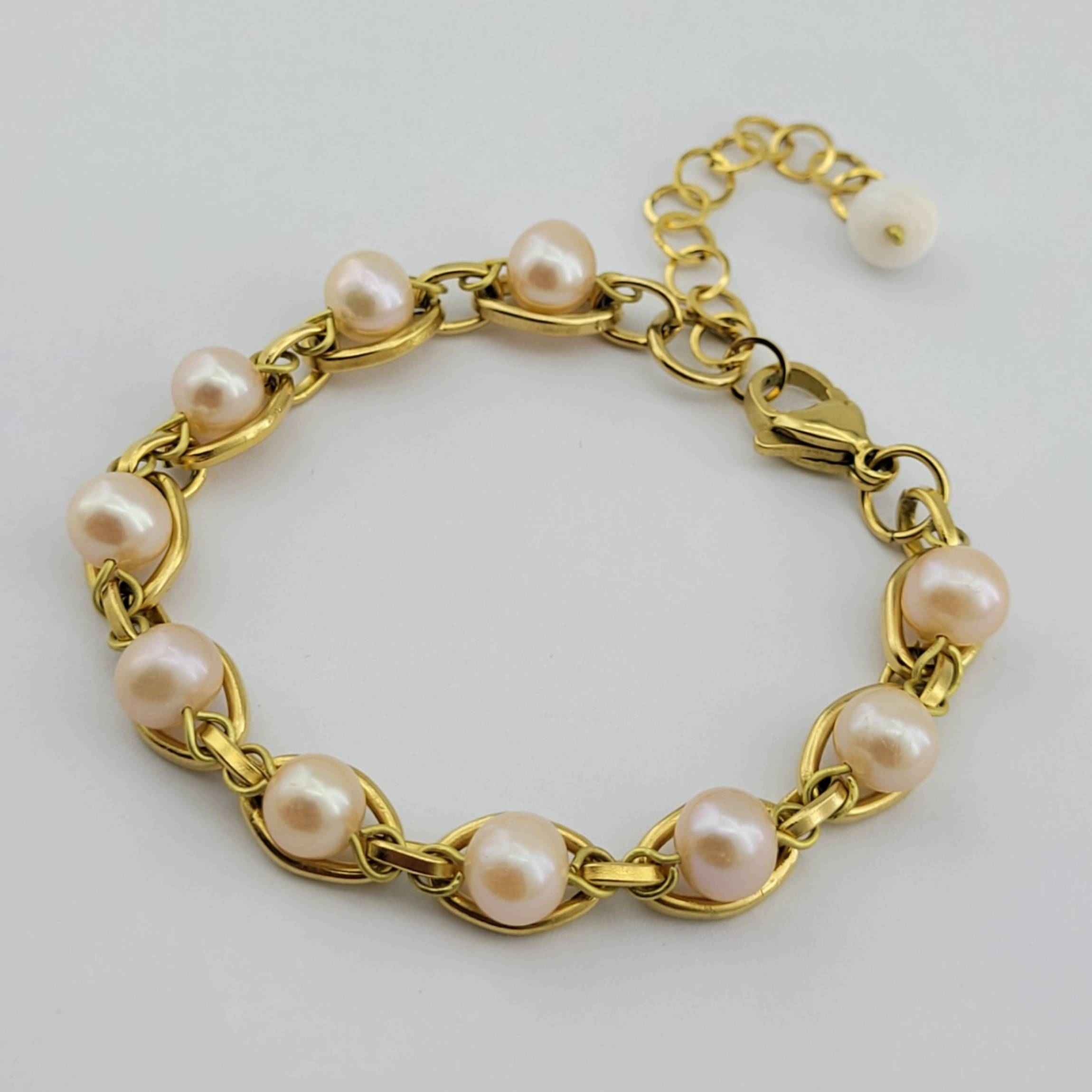 Crème kralenarmband met parel voor vrouwen