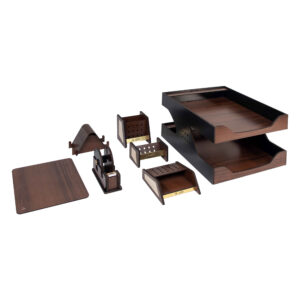 Houten Bureau Organizer Accessoireset – Model Diplomaat (7 stuks)