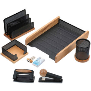 Houten Bureau Organizer Accessoireset – Model Ahoura (8 stuks)