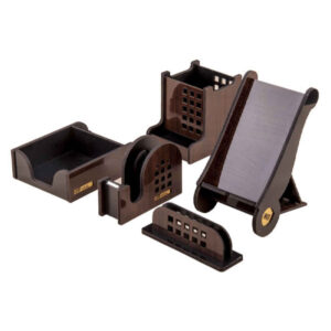 Houten Bureau Organizer Accessoireset – Model Zakelijk (5 stuks)