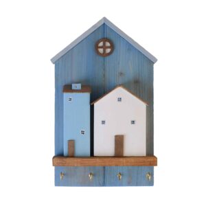 Decoratieve houten wand-sleutelhouder – model Cottage Blauw