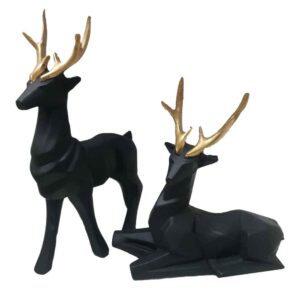 Set van 2 Geometrische Hert Beeldjes – Zwart Kubisme