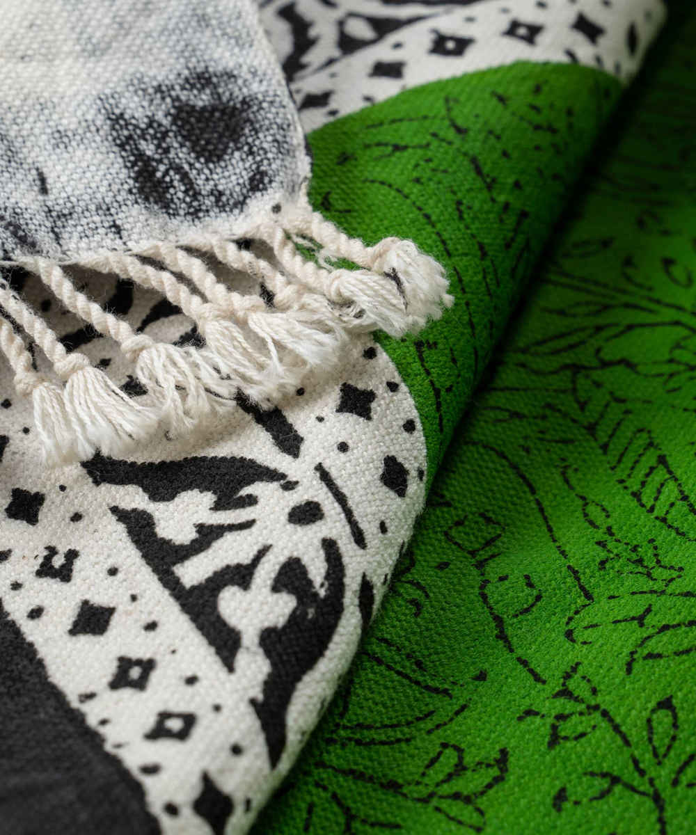 Linnen Tafelkleed Blokprint – Model Shabnam (Groen)