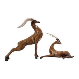 Set van 2 Decoratieve Gazelle Beeldjes – Bruin Realistisch