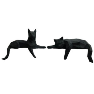 Set van 2 Geometrische Kat Beeldjes – Zwart Kubisme