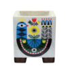 Decoratieve Perzische vierkante betonnen vaas, Kabootar-model met een boho-vogelmotief