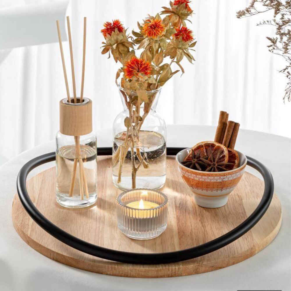 Modern rond houten dienblad – Dienblad voor thee of snacks