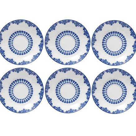 Perzische Theeschotel – Porselein met Samarghand Ontwerp (Set van 6)