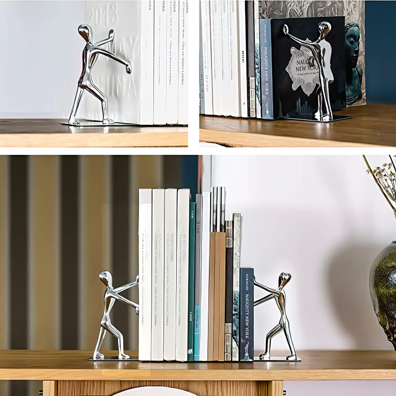Mensfiguur Metaal Sculptuur Boekensteun – Geschikt voor Eigentijdse Interieurs