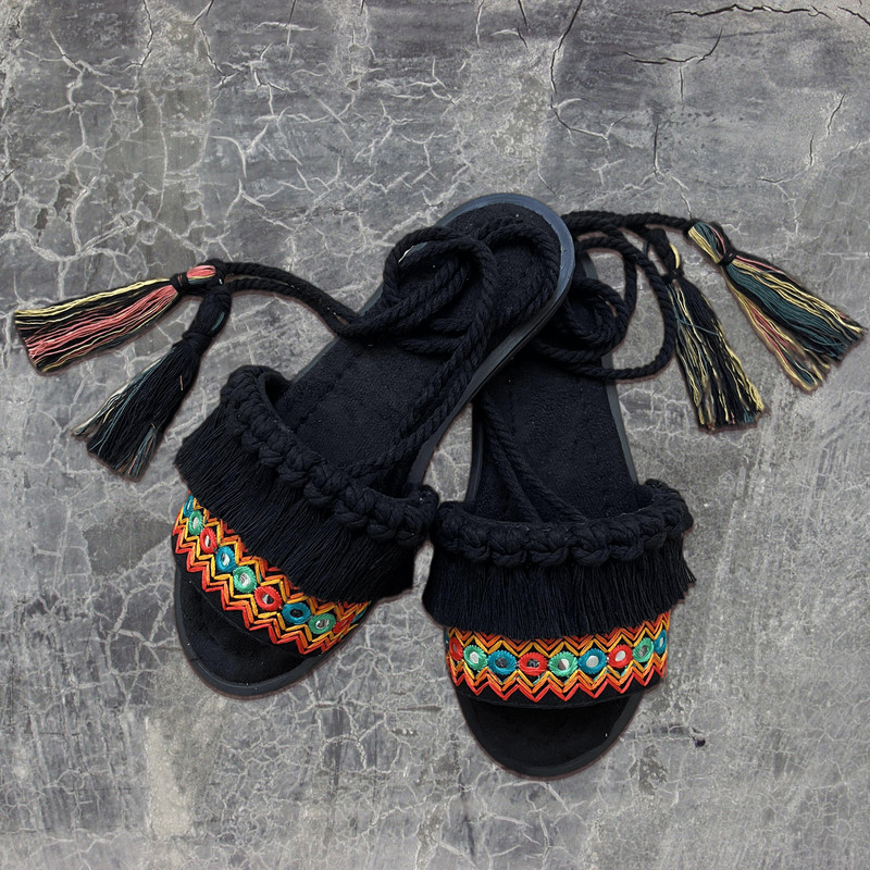 Slingback Macramé Sandalen Sahel – Navy Blauw