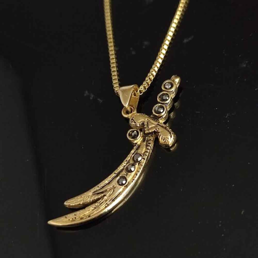 Zulfiqar Zwaard Ketting – Goudkleurige Metalen Hanger