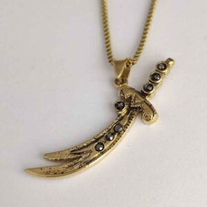 Zulfiqar Zwaard Ketting – Goudkleurige Metalen Hanger